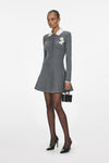 Grey Crochet Flower Collared Knit Mini Dress