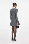 Grey Crochet Flower Collared Knit Mini Dress