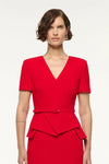 Peplum Wrap Wool Crepe Midi Dress