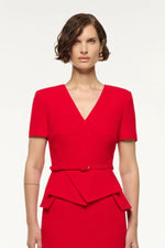 Peplum Wrap Wool Crepe Midi Dress