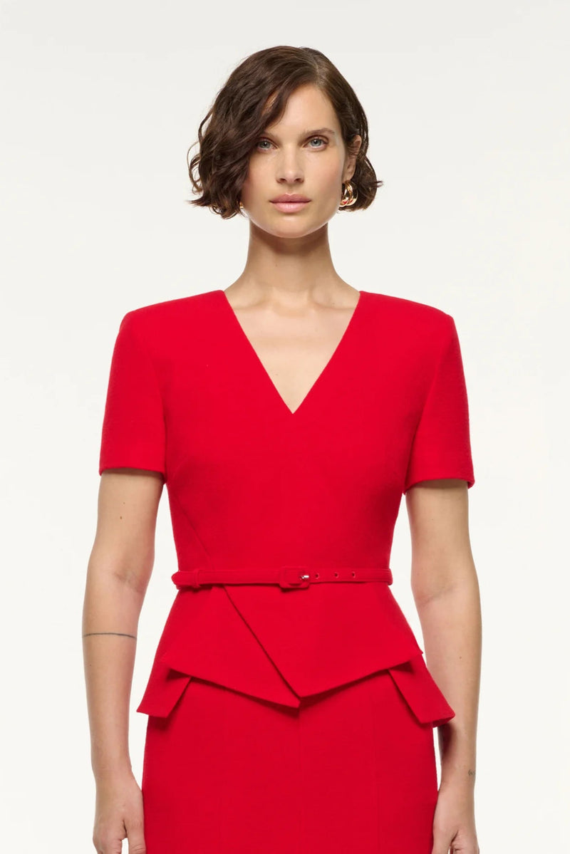 Peplum Wrap Wool Crepe Midi Dress