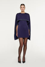 Crystal Trim Cape Mini Dress