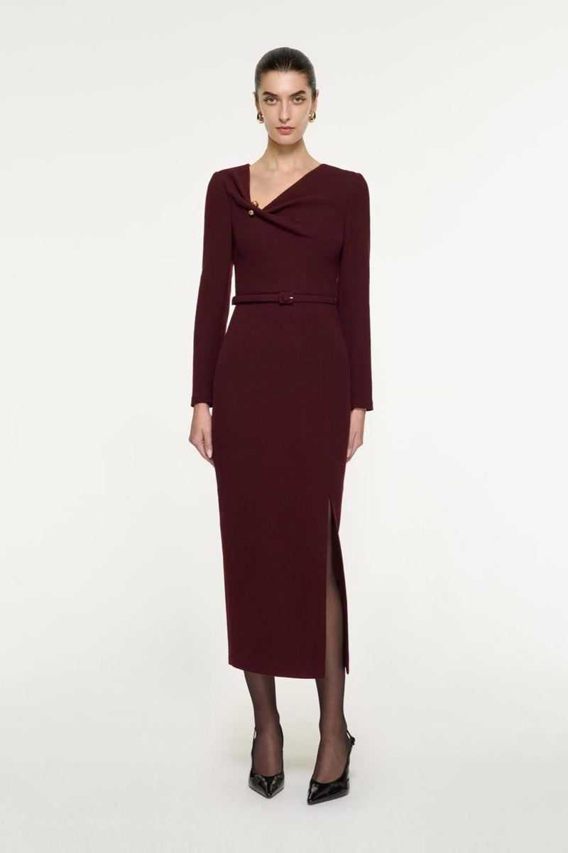 Draped Wool Crepe Midi Dress