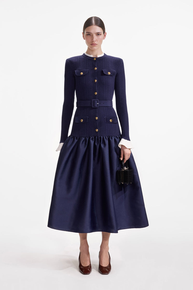 Knit Taffeta Midi Dress