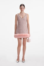 Pink Boucle Fur Hem Mini Dress