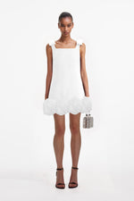 White Crepe 3D Flower Mini Dress