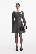 Grey Crochet Flower Collared Knit Mini Dress