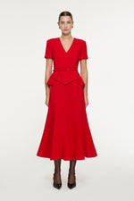 Peplum Wrap Wool Crepe Midi Dress