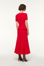 Peplum Wrap Wool Crepe Midi Dress