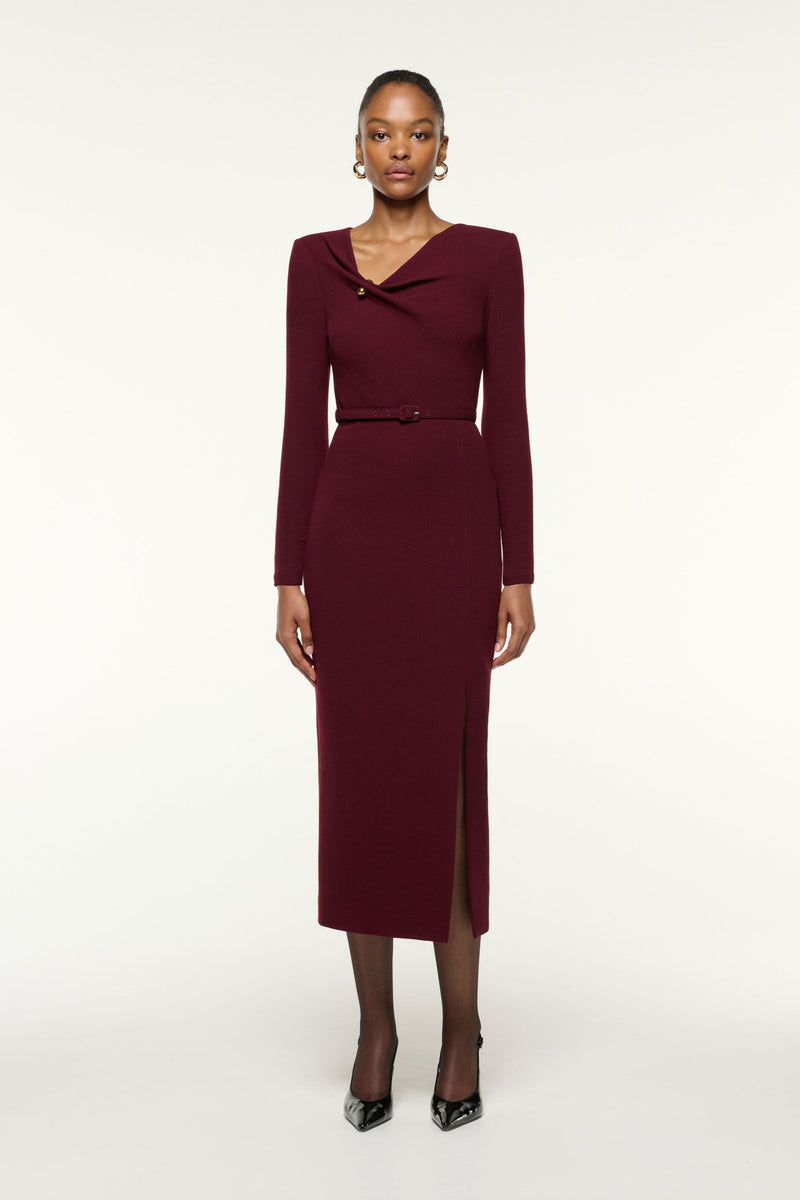 Draped Wool Crepe Midi Dress