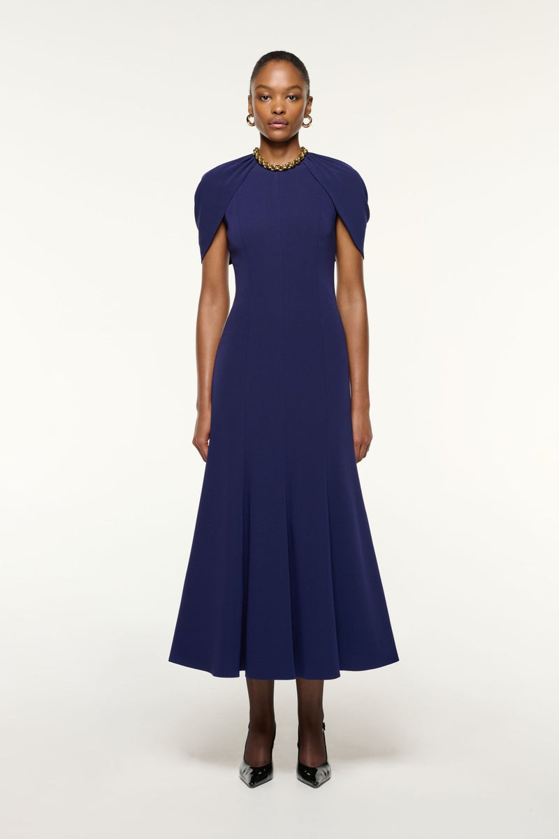 Satin Crepe Gathered Cape Maxi