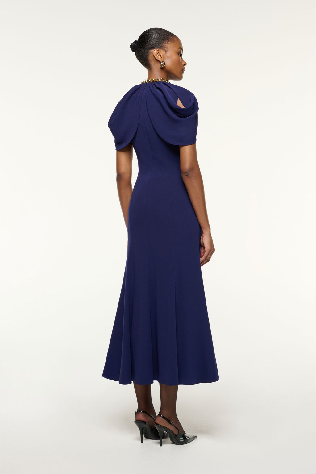 Satin Crepe Gathered Cape Maxi
