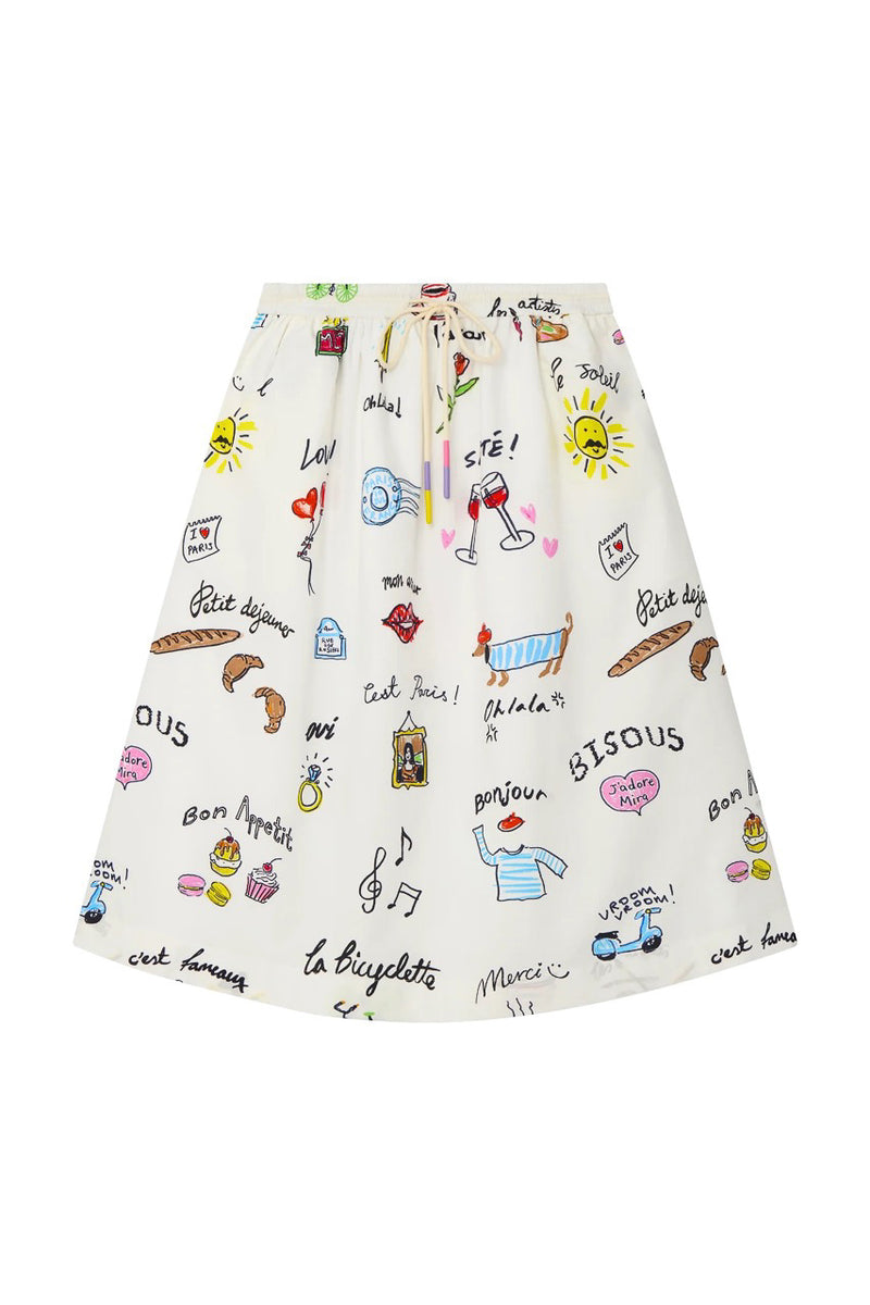 Cotton Poplin Paris Print Skirt